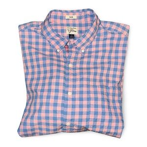 J. Crew Cotton Poplin Shirt Gingham Plaid Pink/Blue Slim Fit